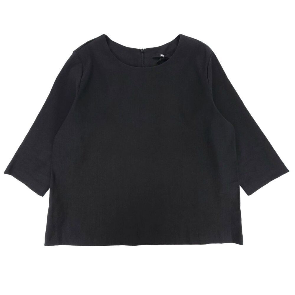 JARBO Linen Jewel Easy Top Blouse Matching Minimal Quiet Luxury Lagenlook Black